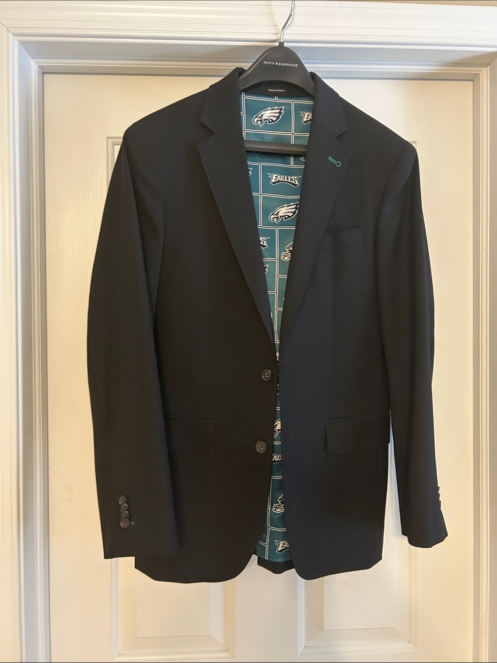 Joseph Abboud Black Sport Coat with Teal Team-Logo Lining